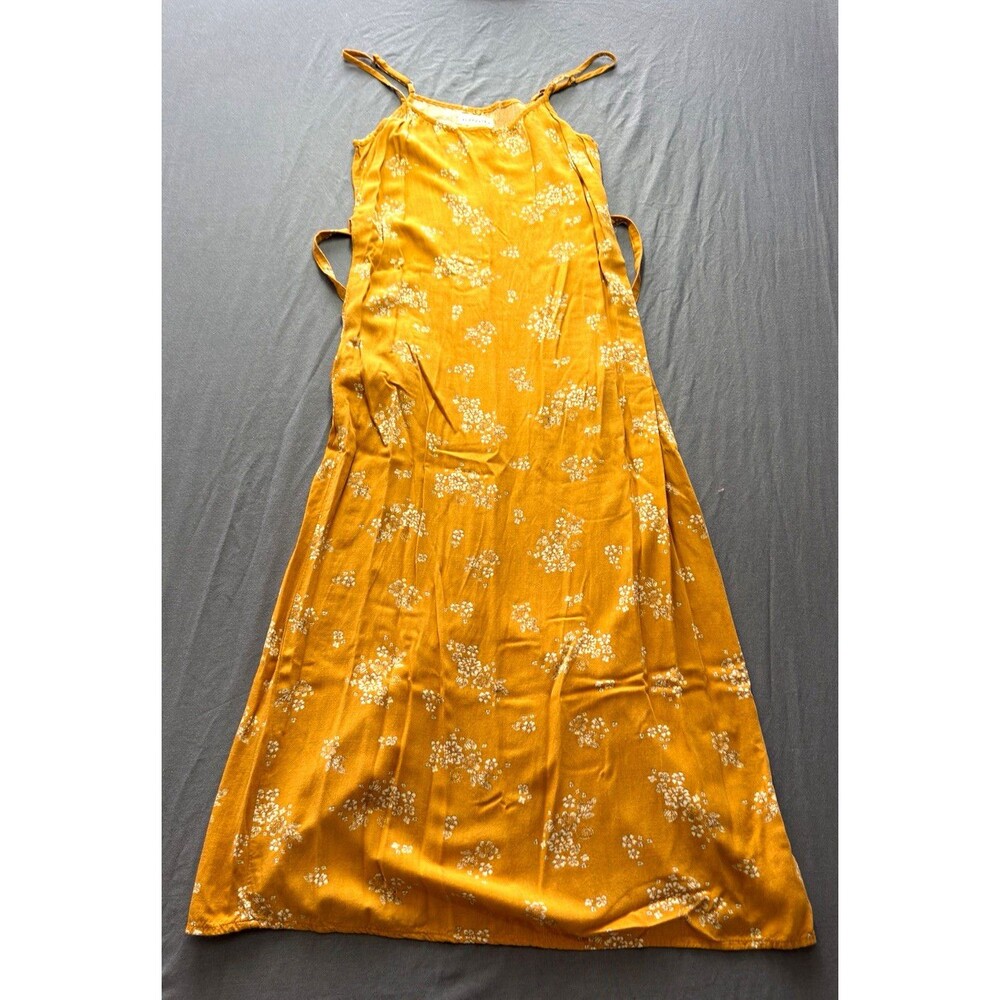 Aéropostale Women XS Mustard/White Floral Strappy Scoop Neck Midi Slip Dress